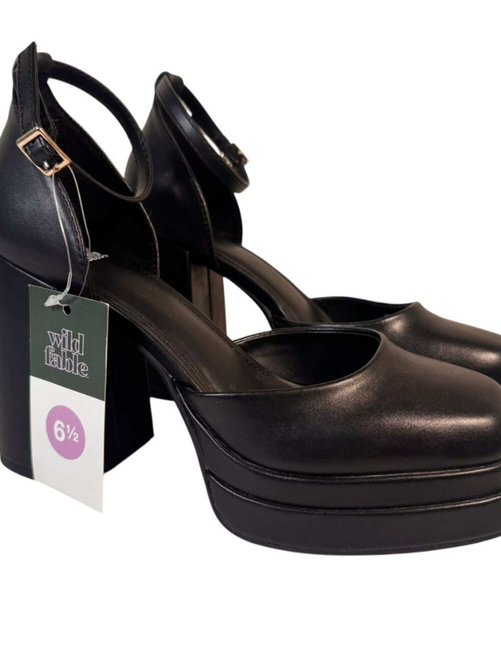 Wild Fable Bianca Black Platform Block Heels Shoes Ankle Strap Goth Club Sz 6.5 - Picture 3 of 9